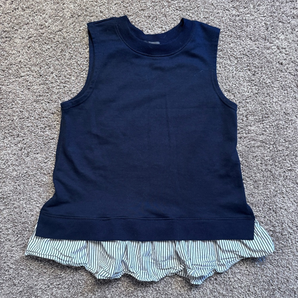 The Limited Navy Tank Top with Striped Ruffle Hem